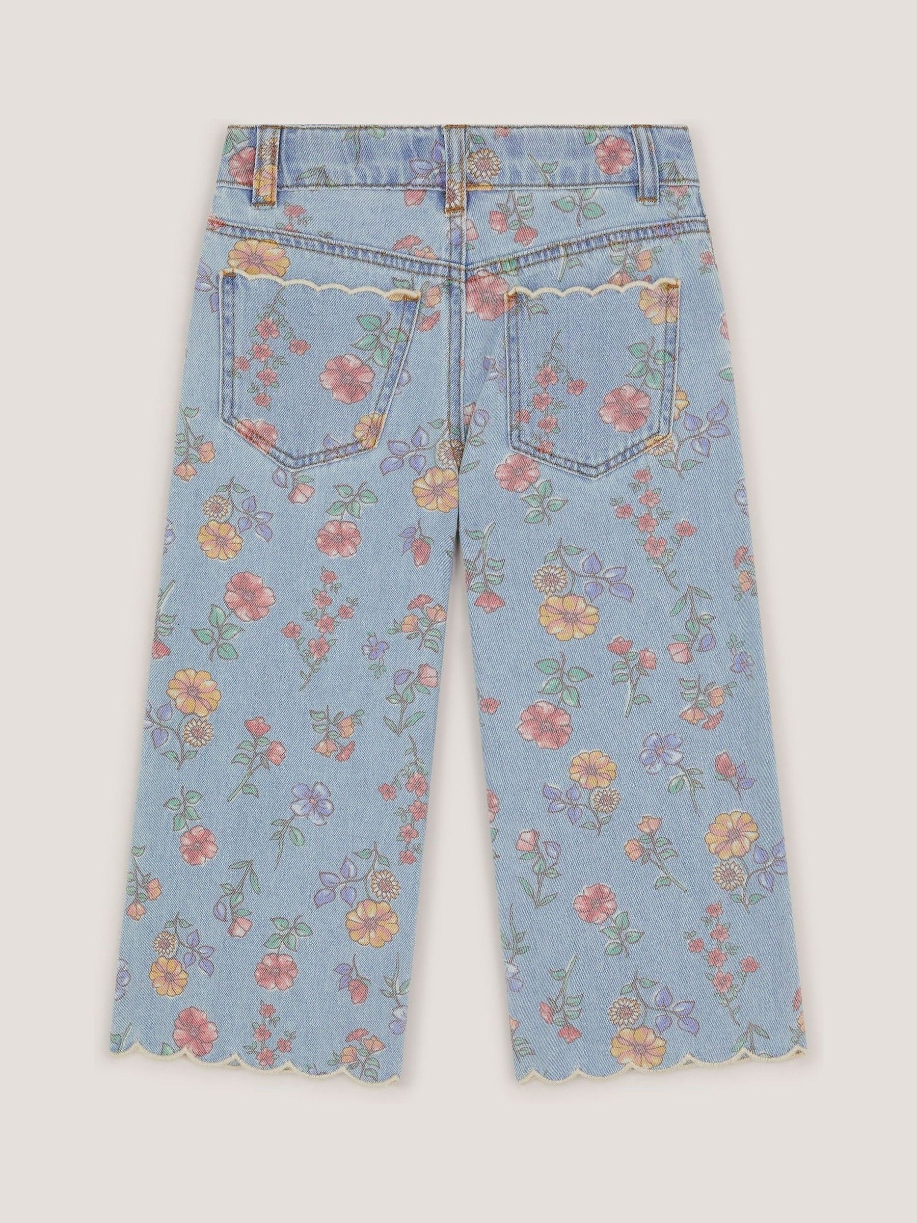Monsoon Blue Floral Scallop Trim Jeans - Size 3 Years (98cm)