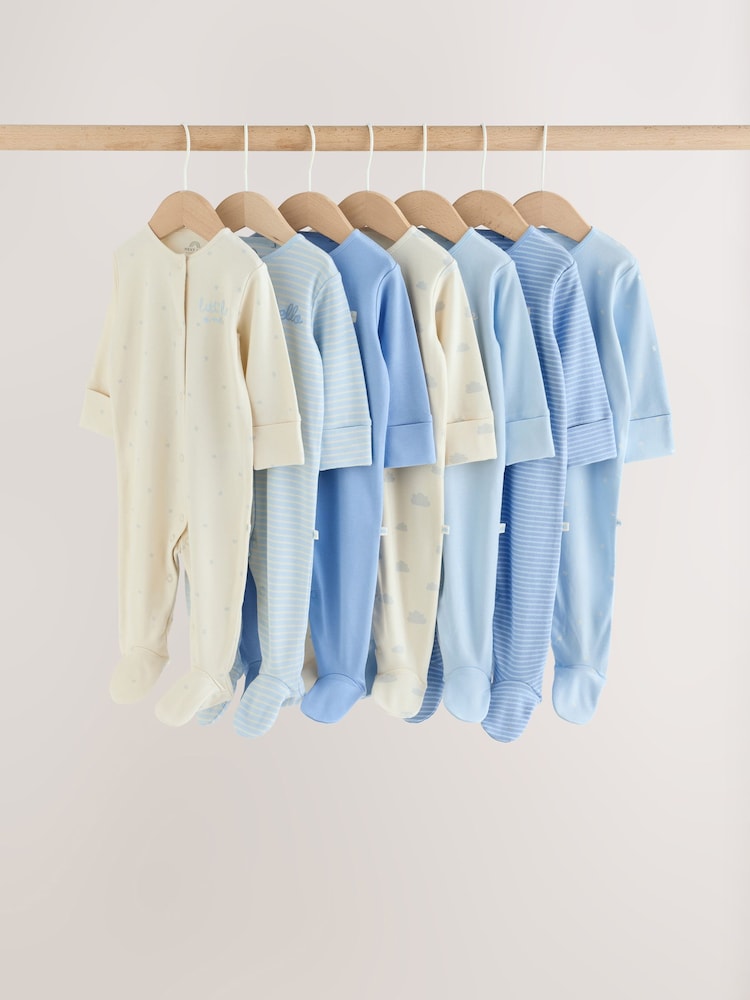 Pale Blue Cloud Sleepsuits 7 Pack (0mths-2yrs) - Pale Blue Cloud / 12 - 18 Months (80 - 86cm)