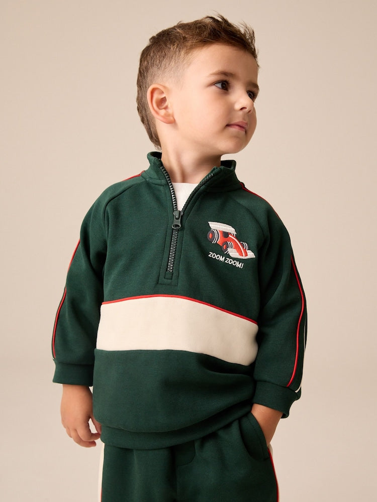 Green/White Half Zip Top and Joggers Set (3mths-7yrs)