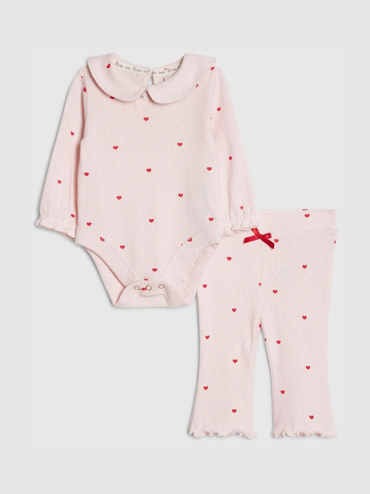 River Island Pink Heart Rib Bodysuit & Legging Set