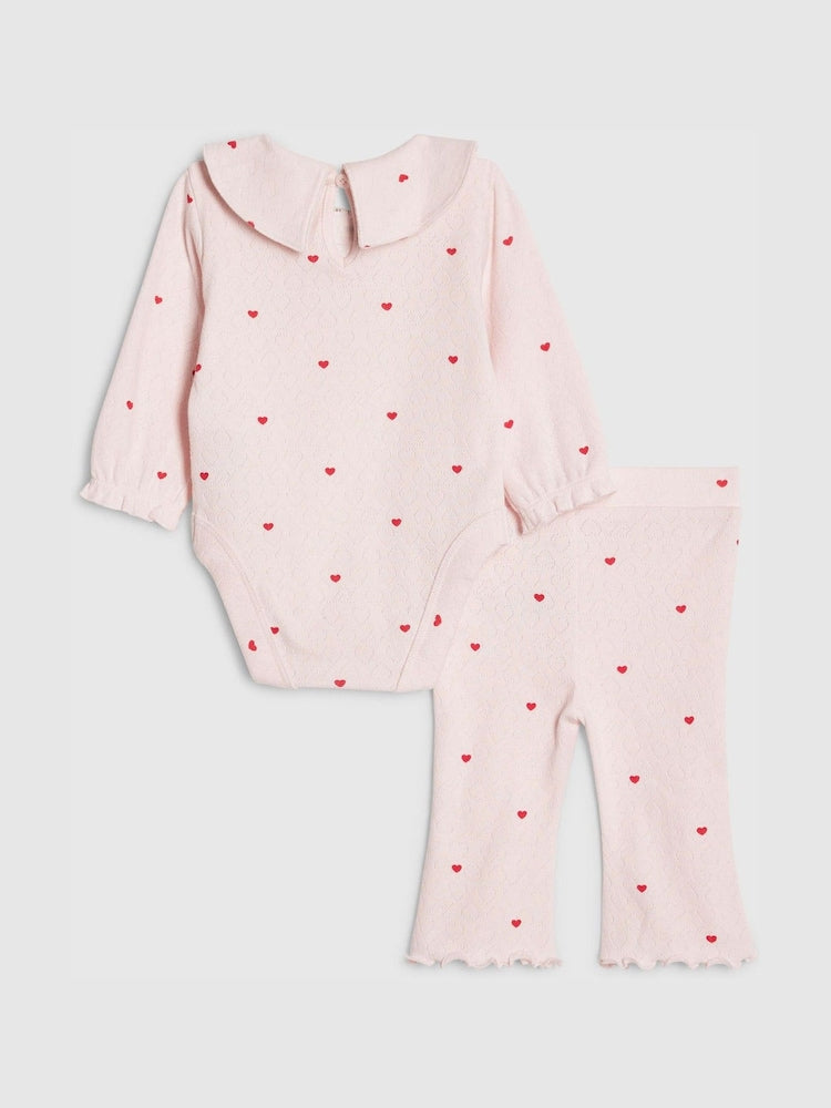 River Island Pink Heart Rib Bodysuit & Legging Set