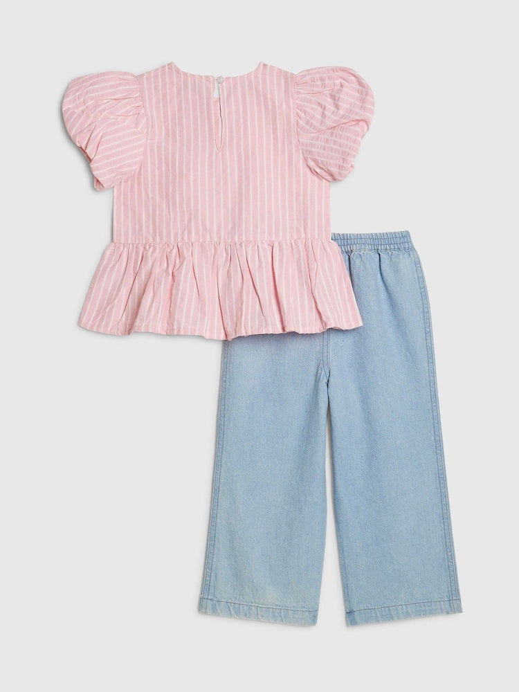River Island Pink Seersucker Top & Jeans Set