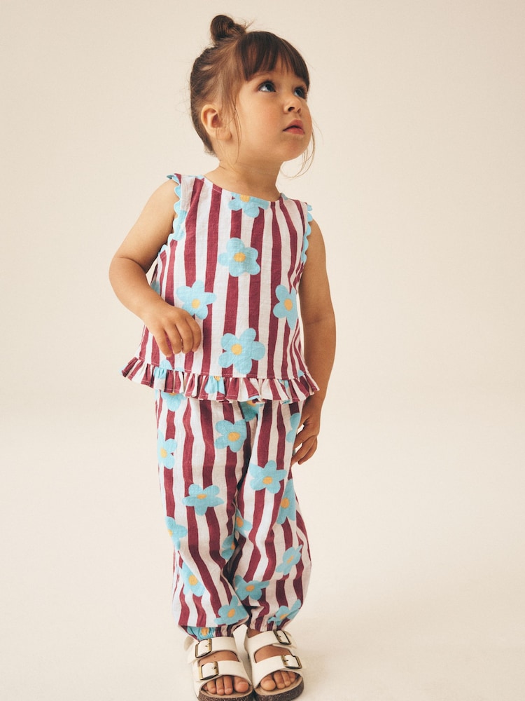 Chocolate Brown Floral Stripe Top & Cuffed Trousers Set (3mths-7yrs)