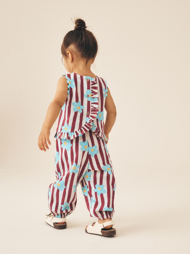 Chocolate Brown Floral Stripe Top & Cuffed Trousers Set (3mths-7yrs)