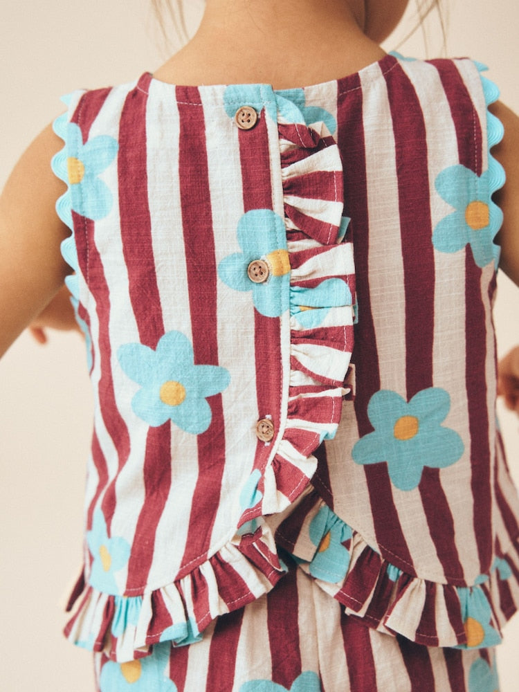 Chocolate Brown Floral Stripe Top & Cuffed Trousers Set (3mths-7yrs)