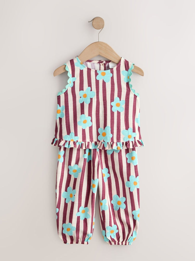 Chocolate Brown Floral Stripe Top & Cuffed Trousers Set (3mths-7yrs)