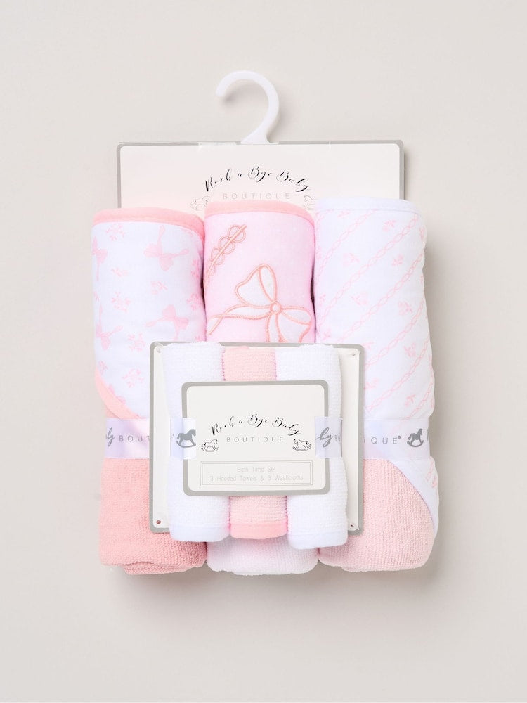 Rock-A-Bye Baby Boutique Pink Hooded Towels And Wash Cloth Set 3 Pack
