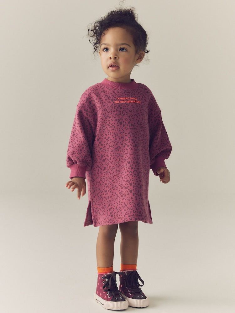 Pink Animal Print Long Sleeve Sweat Dress (3mths-7yrs) - Pink Animal Print / 12-18 Months (80-86cm)