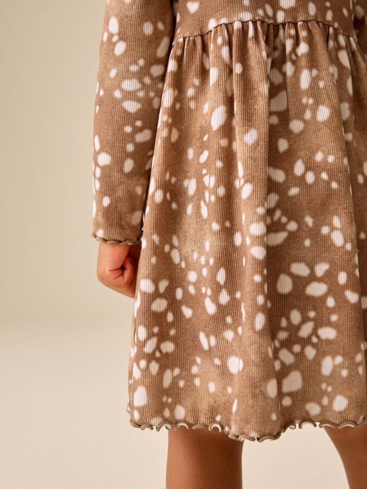 Brown Deer Long Sleeve Ribbed Dress (3mths-7yrs)