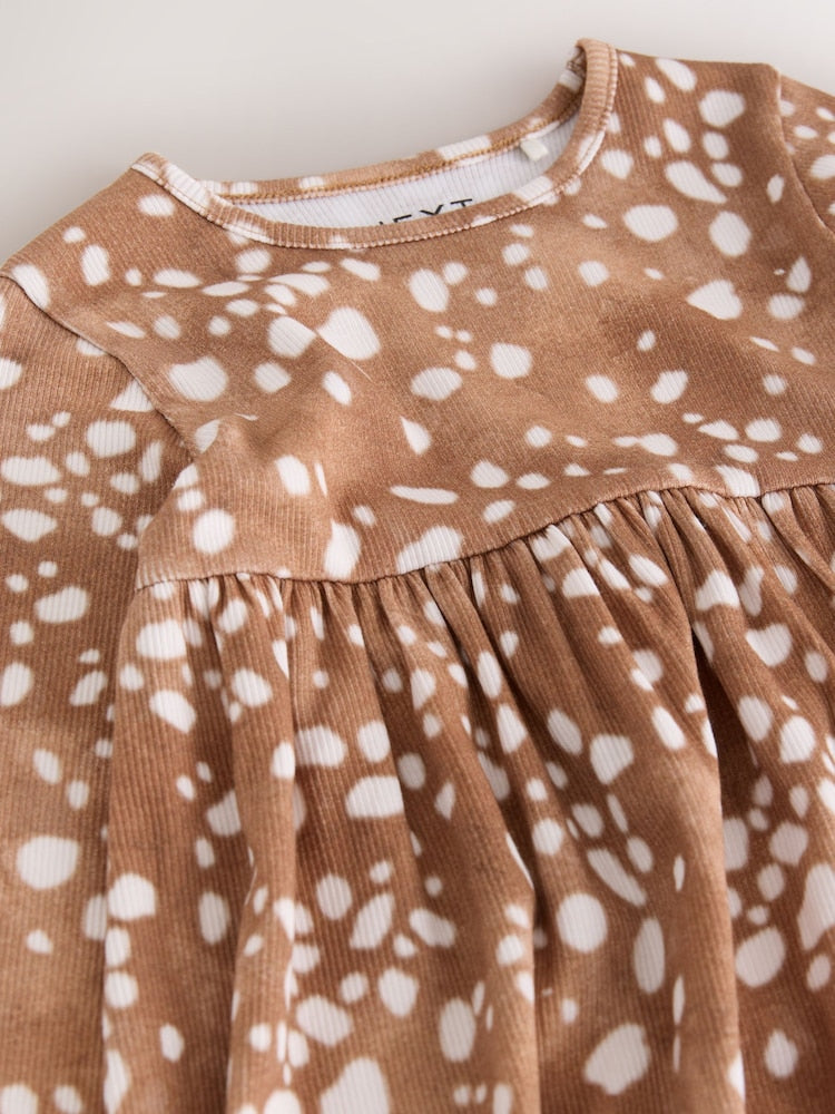 Brown Deer Long Sleeve Ribbed Dress (3mths-7yrs)