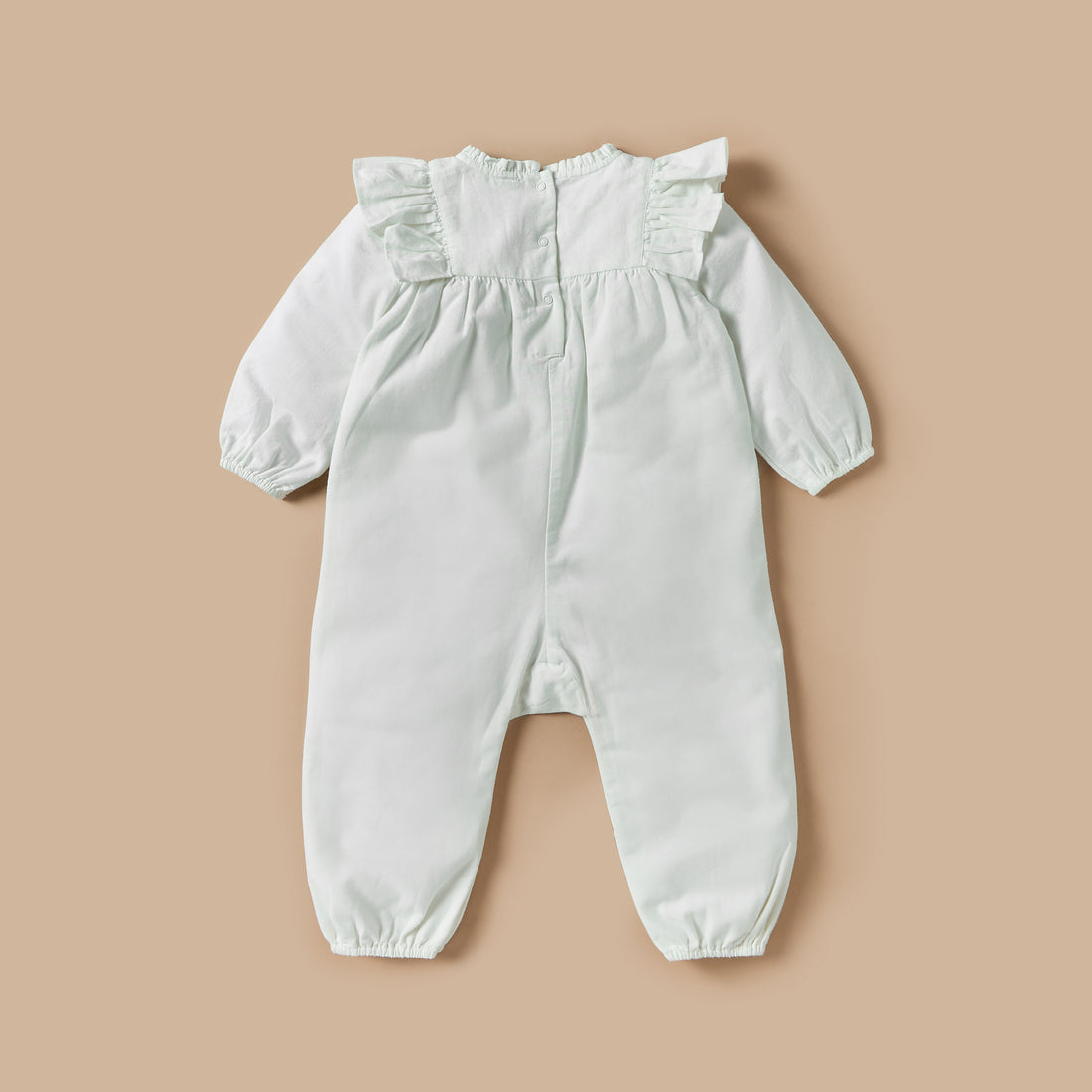 Giggles Textured Romper with Long Sleeves and Ruffle Detail