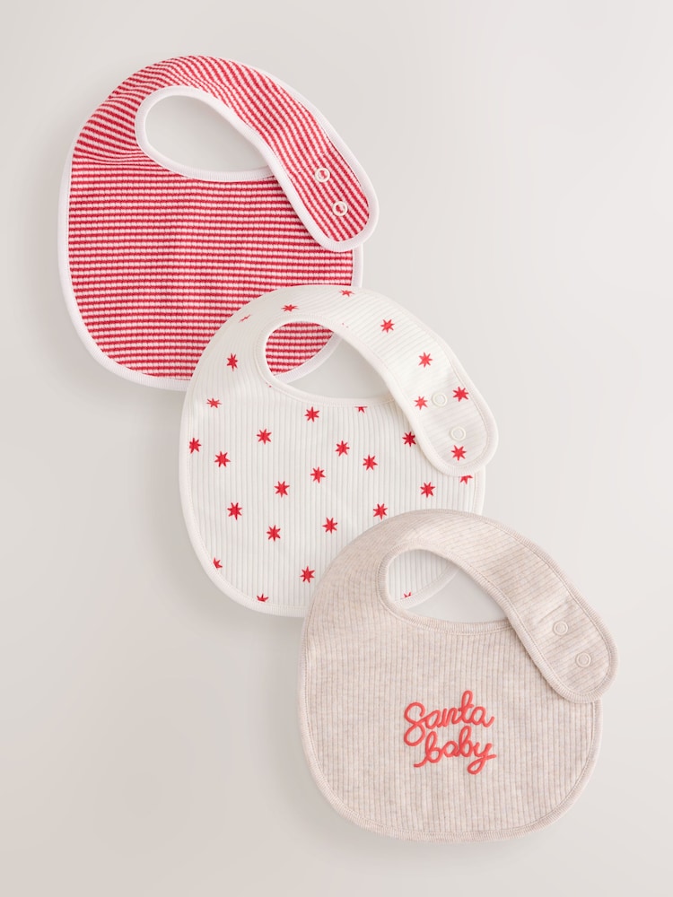 Red/White Christmas Baby Bibs 3 Pack - Red/White / Up to 1 Month (50-56cm)