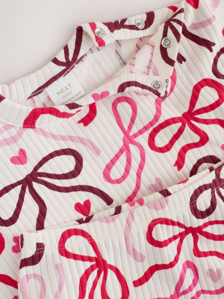 Burgundy Red Bow Baby Long Sleeve Top And Leggings 6 Piece Set (0mths-2yrs)