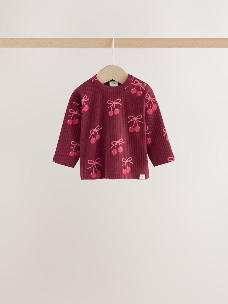 Burgundy Red Bow Baby Long Sleeve Top And Leggings 6 Piece Set (0mths-2yrs)