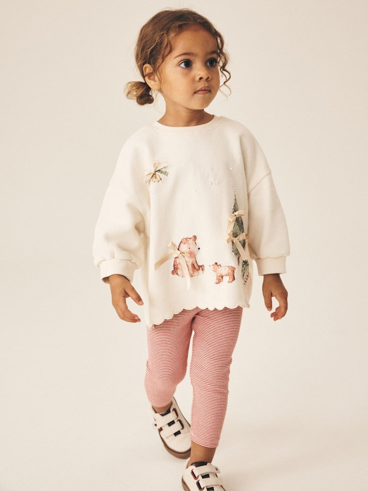Cream Christmas Embroidery Sweatshirt and Leggings Set (3mths-7yrs) - Cream Christmas Embroidery / 12 - 18 Months (80 - 86cm)