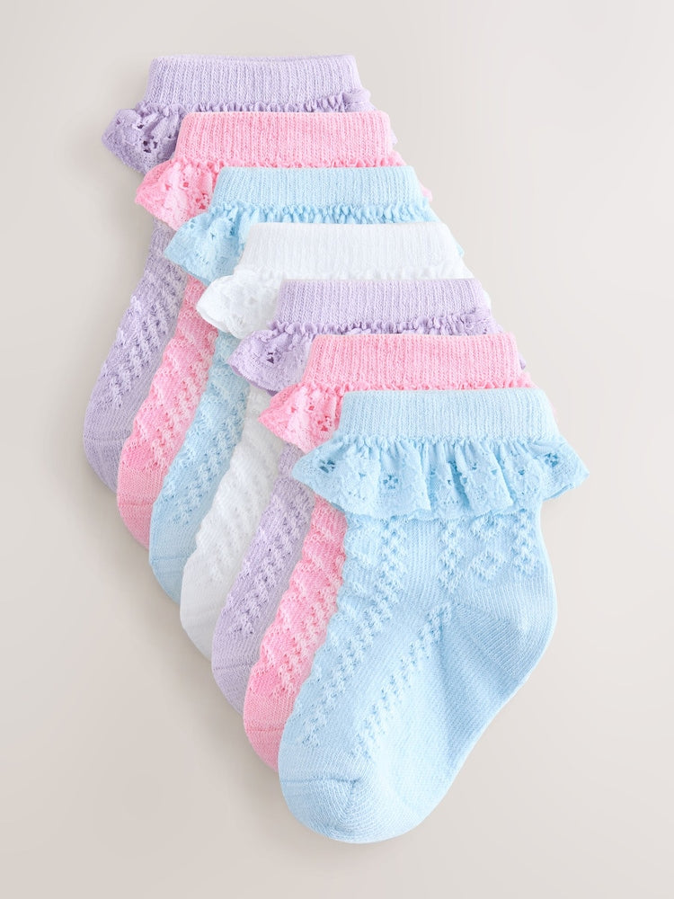 Pink and Blue Lace Baby Socks 7 Pack