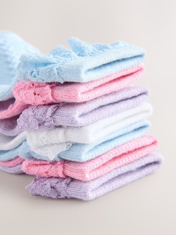 Pink and Blue Lace Baby Socks 7 Pack