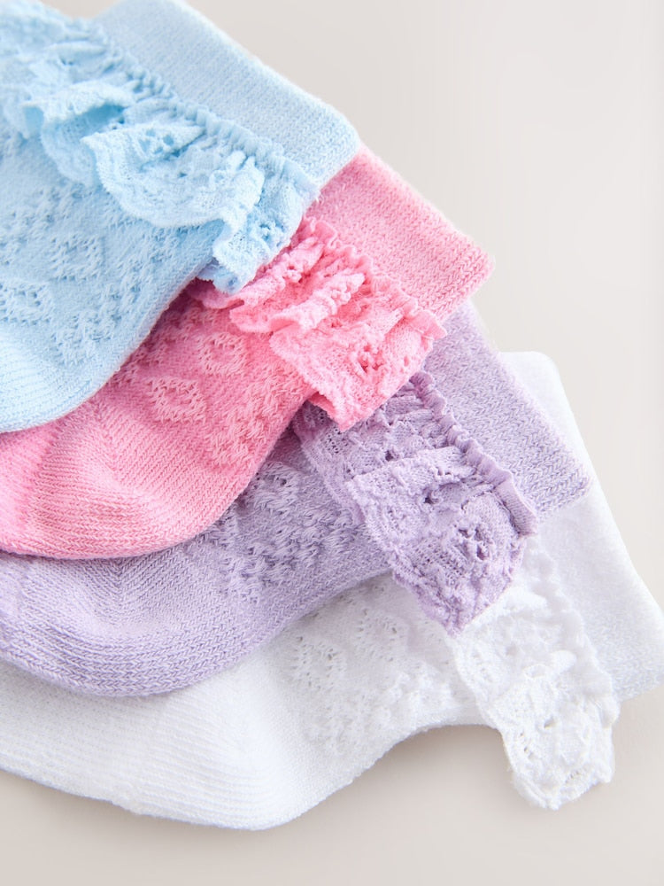 Pink and Blue Lace Baby Socks 7 Pack