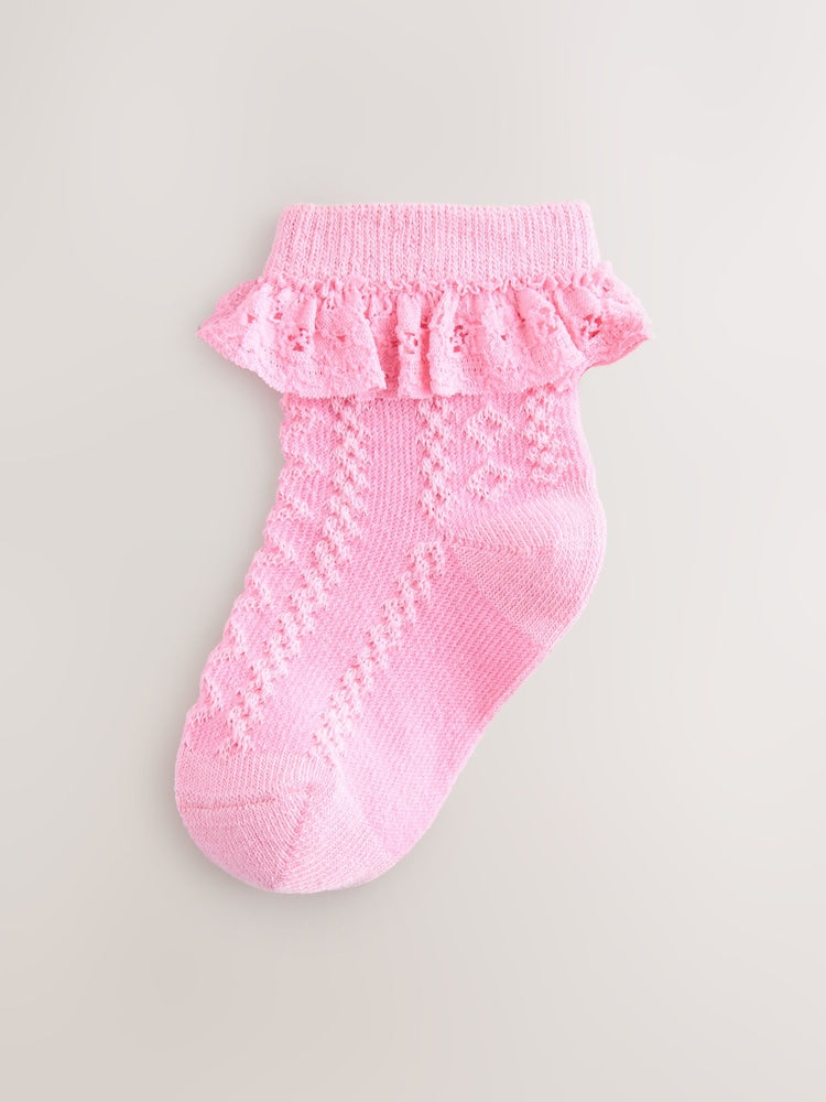Pink and Blue Lace Baby Socks 7 Pack