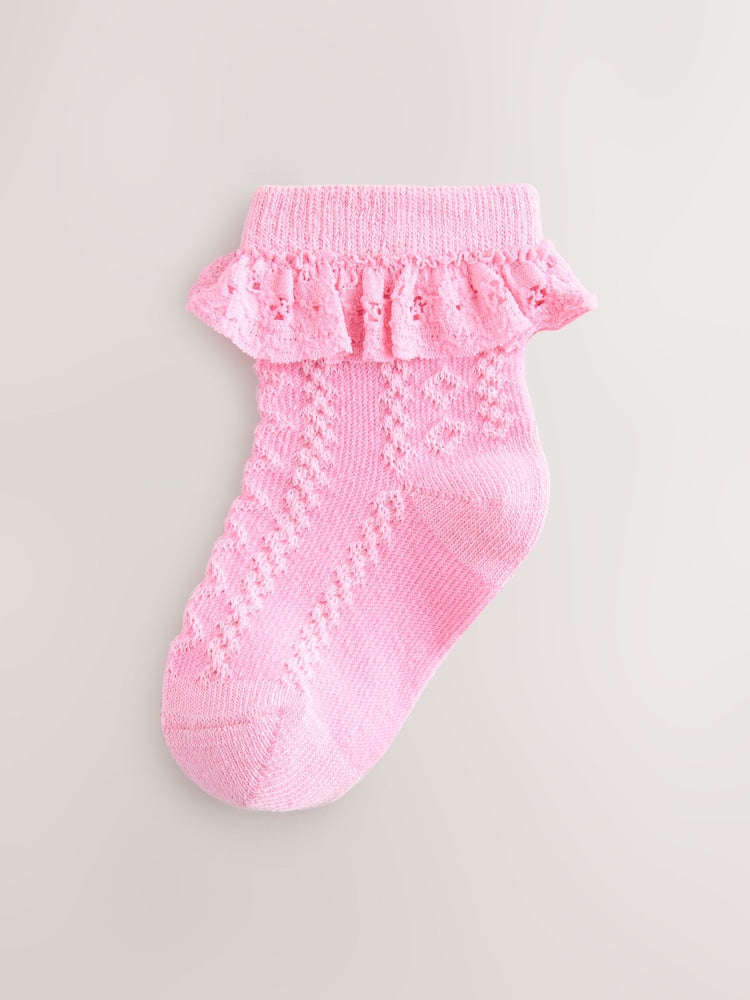 Pink and Blue Lace Baby Socks 7 Pack