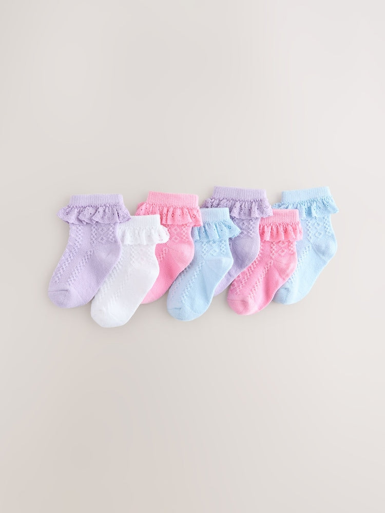Pink and Blue Lace Baby Socks 7 Pack