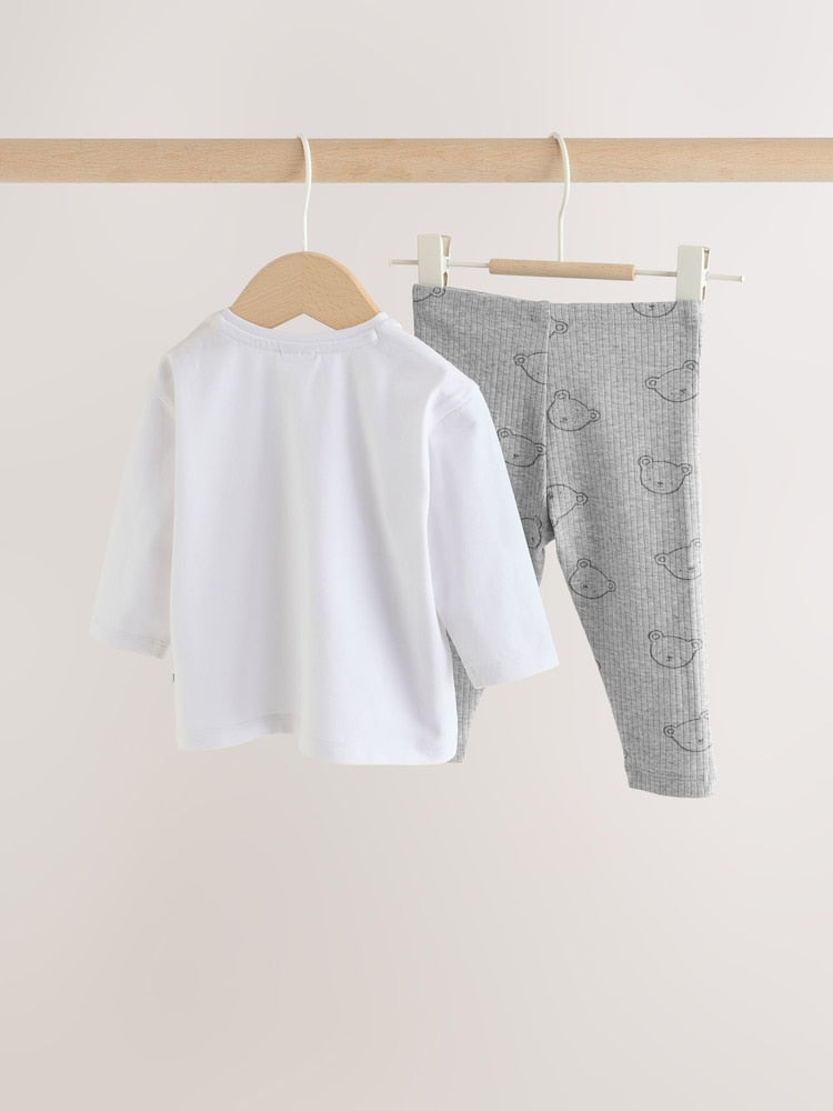 White/Grey Delicate Bear Top and Legging Baby Set (0mths-2yrs)