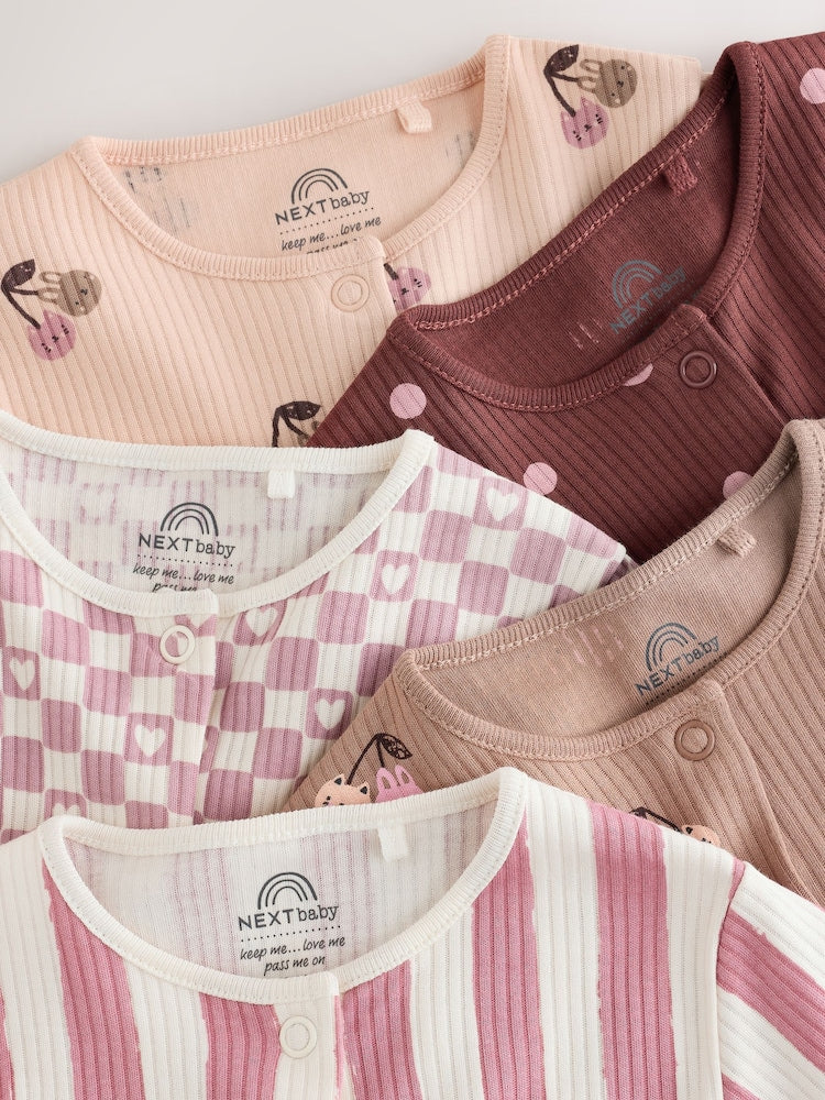 Burgundy/Purple Cat Baby Sleepsuits 5 Pack (0mths-2yrs)