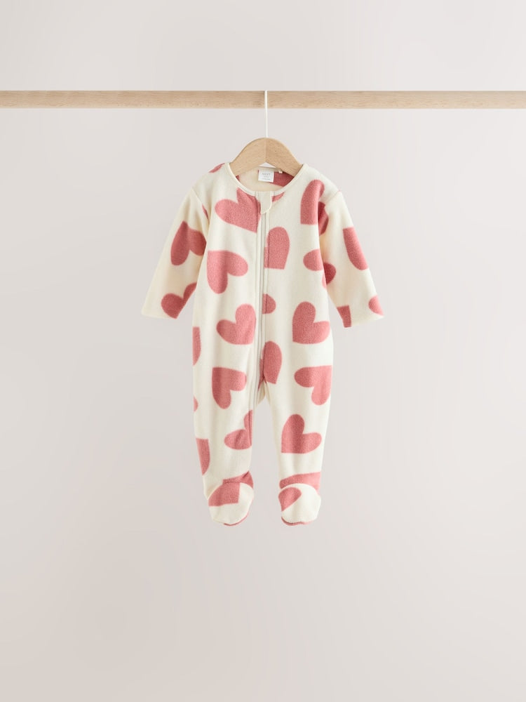 Pink Heart Baby Micro Fleece Two Way Zip Sleepsuits 4 Pack