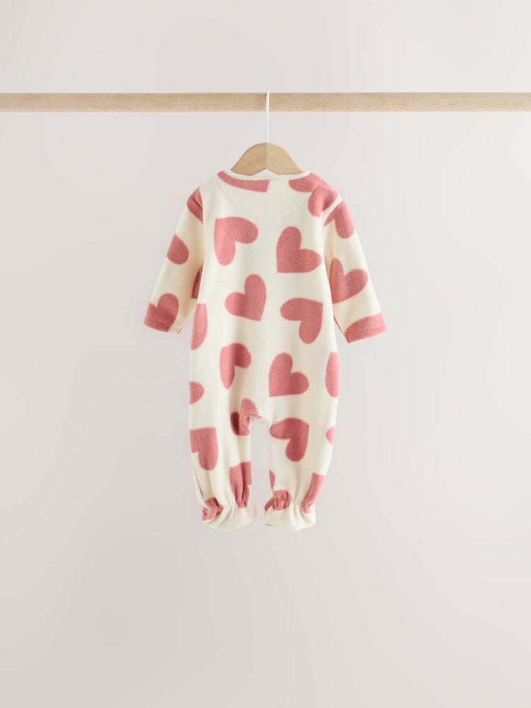 Pink Heart Baby Micro Fleece Two Way Zip Sleepsuits 4 Pack