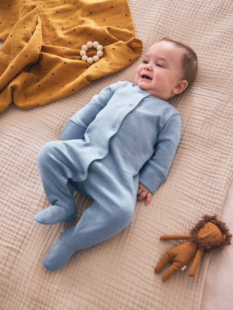 Grey/ Blue/Neutral Baby Sleepsuits 3 Pack (0-2yrs)