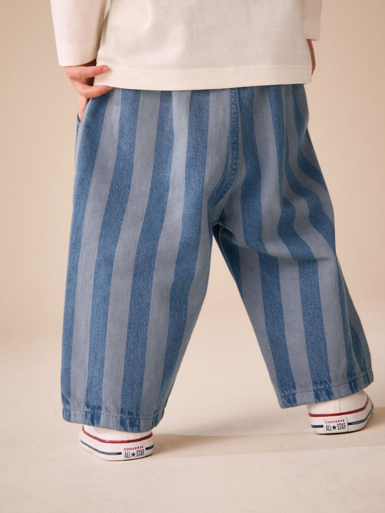 Blue Stripe Pull On Wide Trousers (3mths-7yrs)