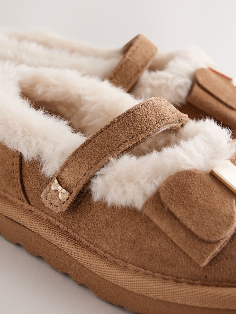 Baker by Ted Baker Faux Fur Lined Slipper Mary Jane Shoes with Bow