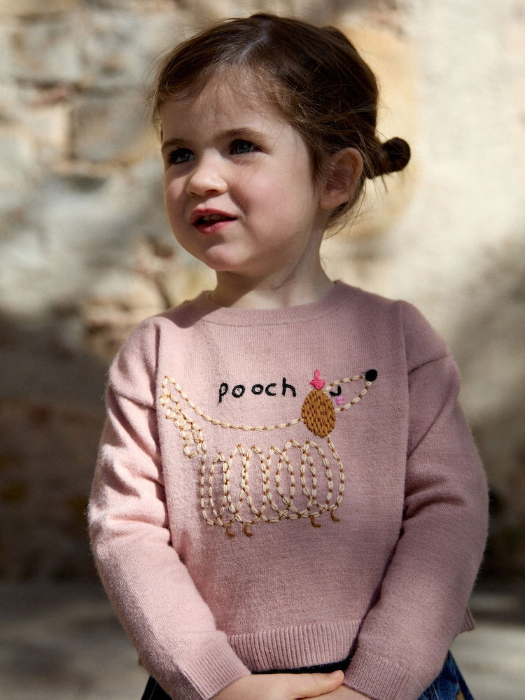 Pink Pooch Embroidered Boxy Jumper (3mths-7yrs) - Pink Pooch Embroidered / 12-18 Months (80-86cm)