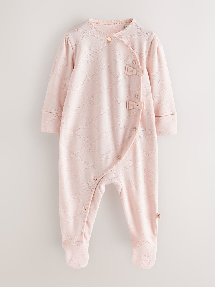 Baker by Ted Baker Pink Pointelle Wrap-Over Sleepsuit & Hat Set
