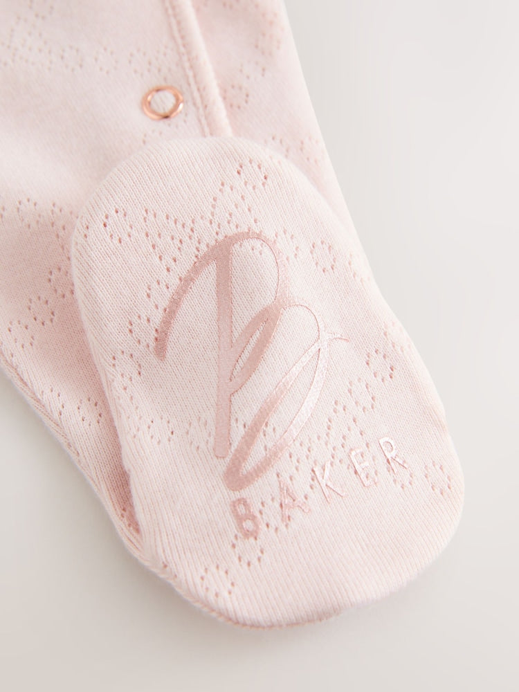 Baker by Ted Baker Pink Pointelle Wrap-Over Sleepsuit & Hat Set