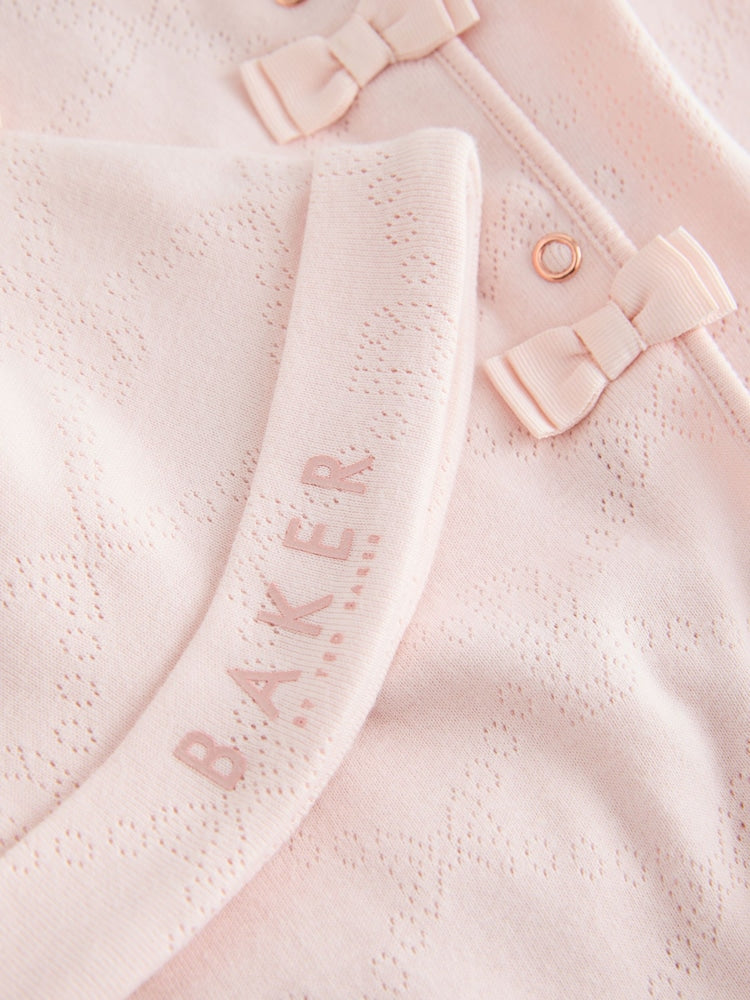 Baker by Ted Baker Pink Pointelle Wrap-Over Sleepsuit & Hat Set
