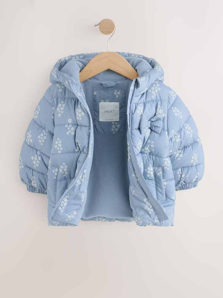 Blue Floral Shower Resistant Fleece Lined Padded Coat (3mths-7yrs)