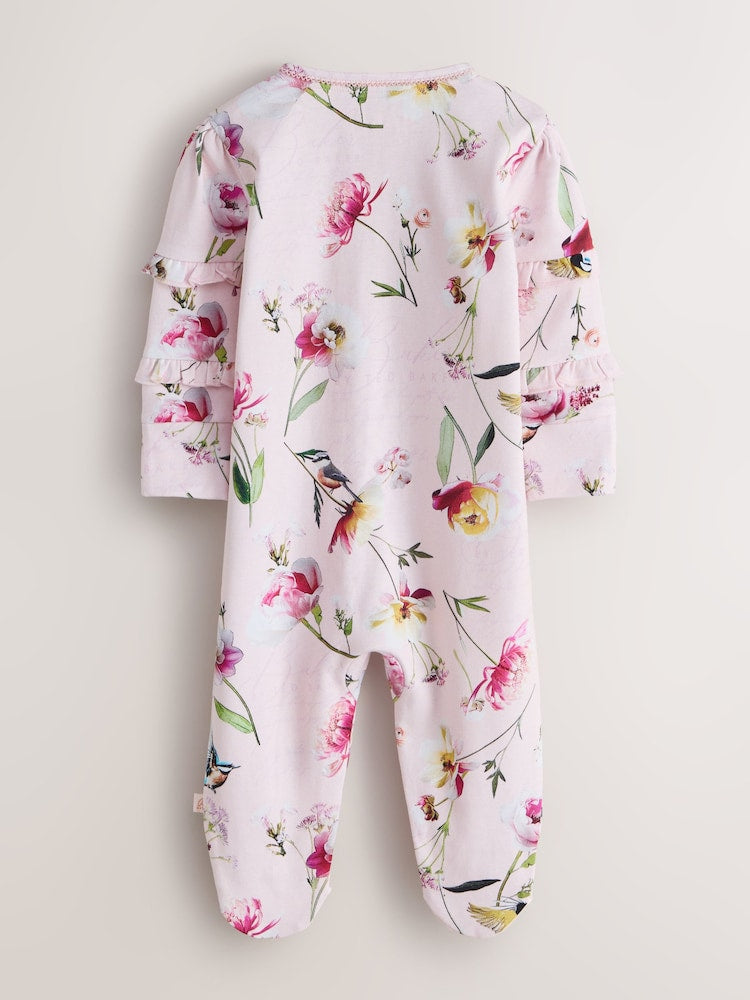 Baker by Ted Baker Pink/White Cotton Printed Sleepsuits 3 Pack