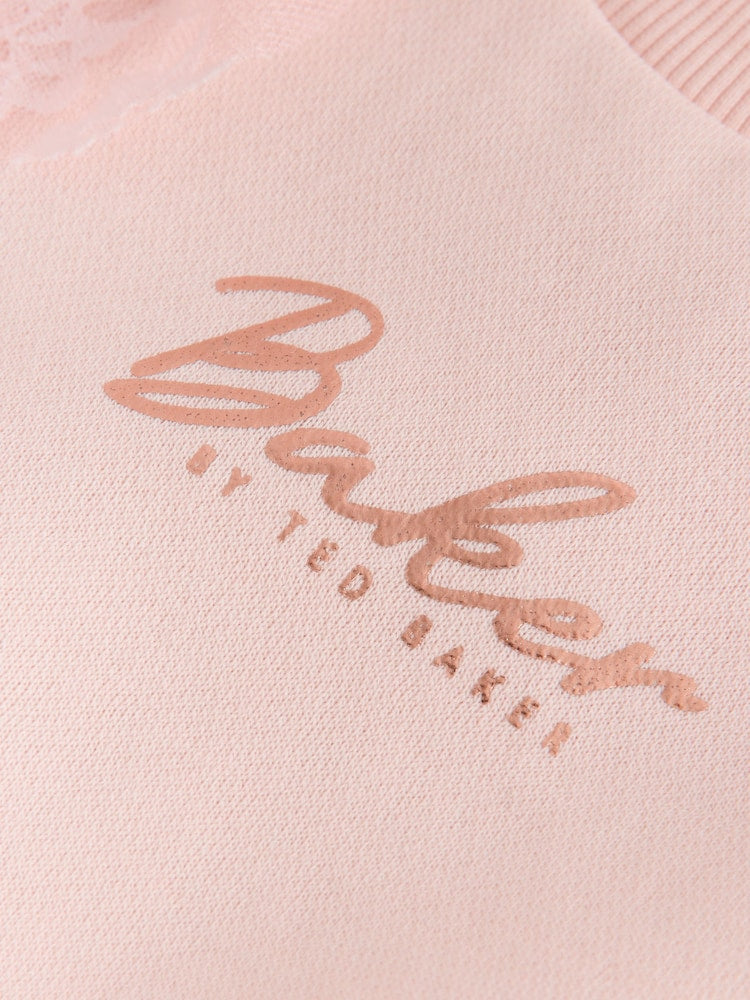 Baker by Ted Baker Pink Lace Trim Sweat Top & Joggers Set 2 Piece