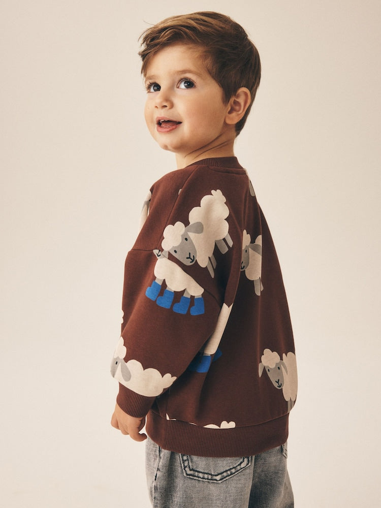 Brown Sheep All Over Printed Crew Neck Sweat Top (3mths-7yrs)