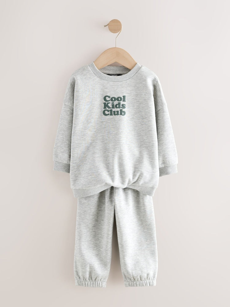 Grey Back Print Crew Neck Joggers Set (3mths-7yrs)