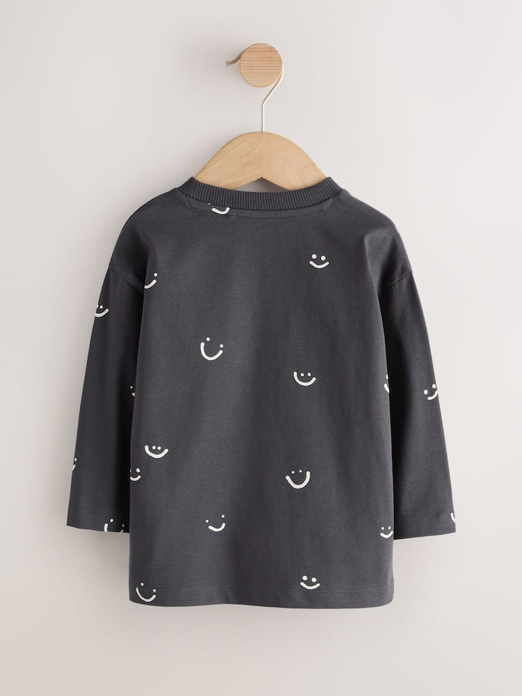Monochrome Smile Face Long Sleeve Graphic