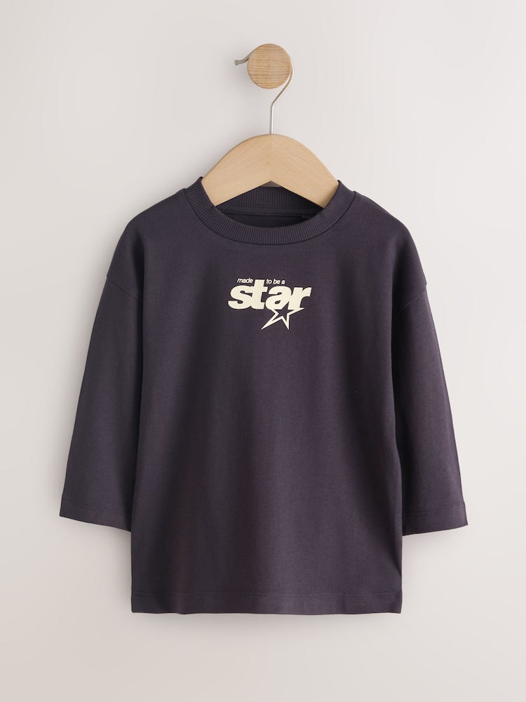 Multi Black Star Slogan Long Sleeve