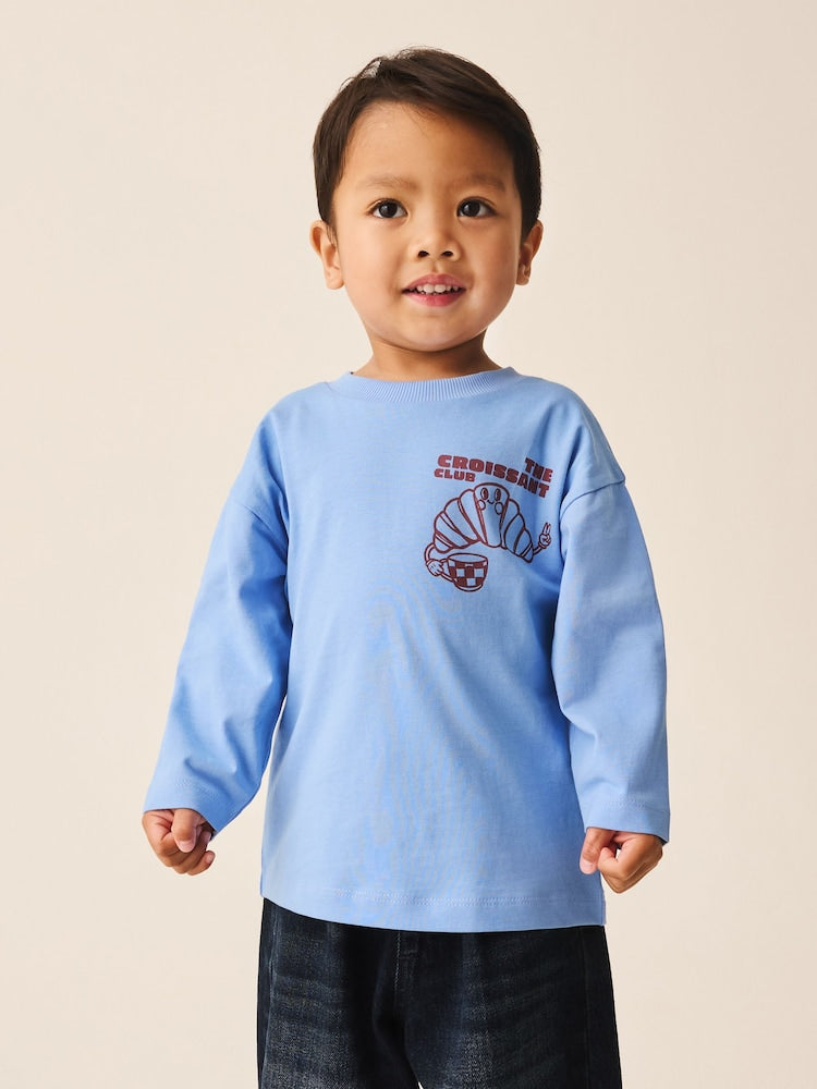 Blue Croissant Club Long Sleeve Back Graphic T-Shirt (3mths-10yrs)