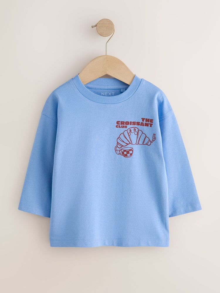 Blue Croissant Club Long Sleeve Back Graphic T-Shirt (3mths-10yrs)