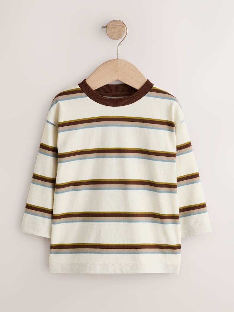 Brown/Ecru Long Sleeve Stripe T-Shirt (3mths-7yrs)