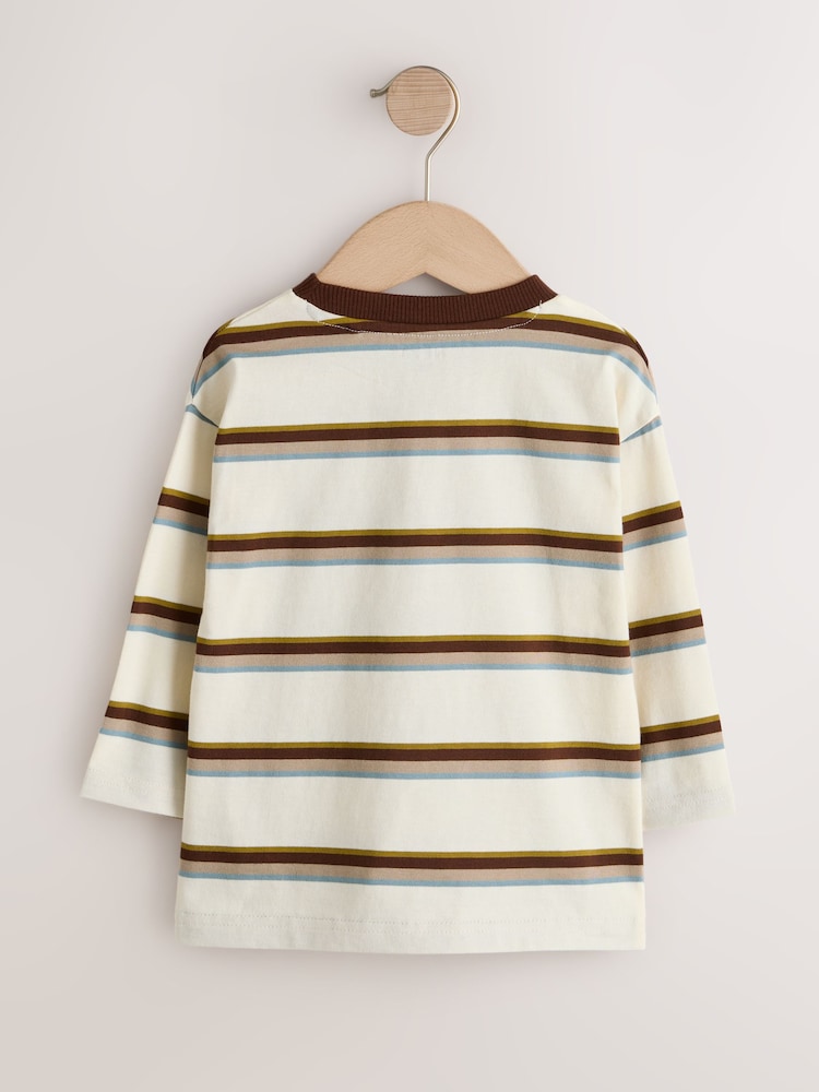 Brown/Ecru Long Sleeve Stripe T-Shirt (3mths-7yrs)
