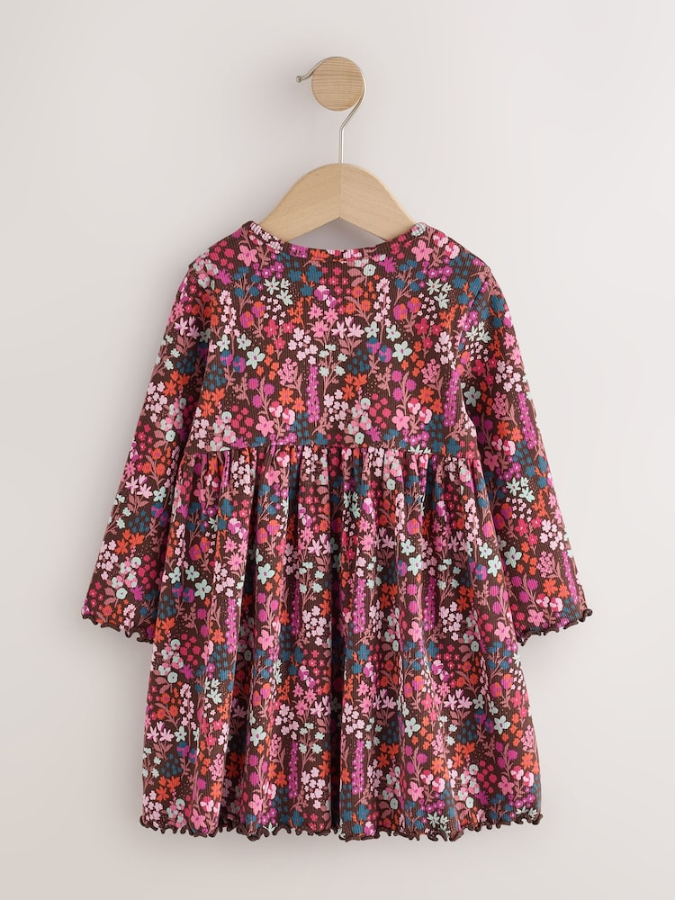 Burgundy Red Ditsy Floral Long Sleeve Ribbed