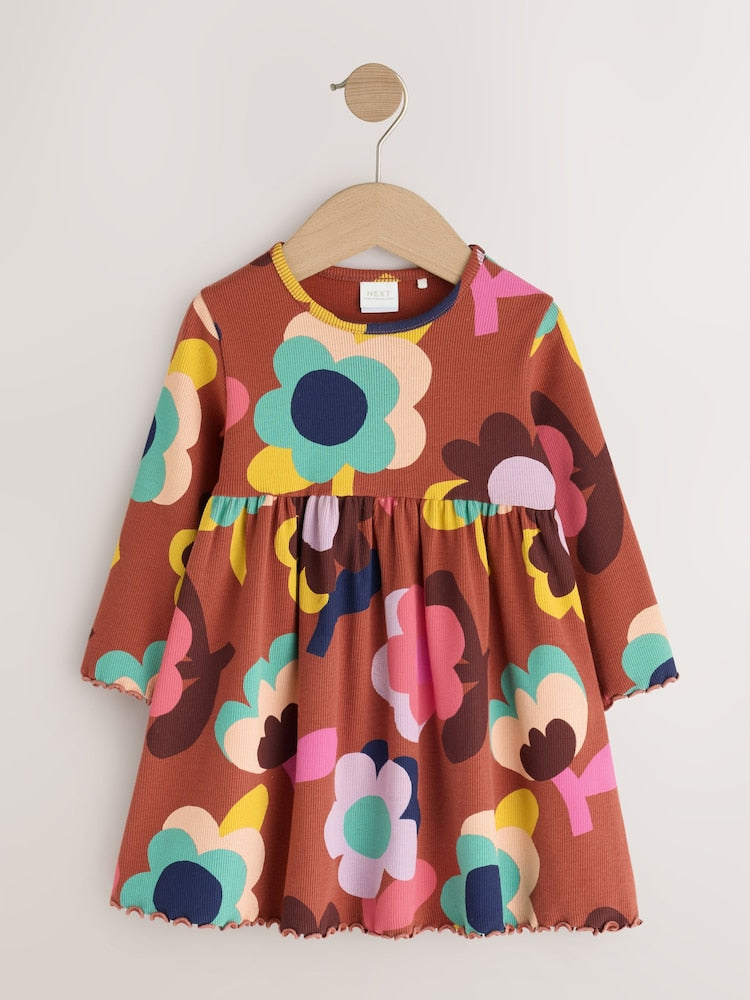 Brown Flowers Long Sleeve Ribbed