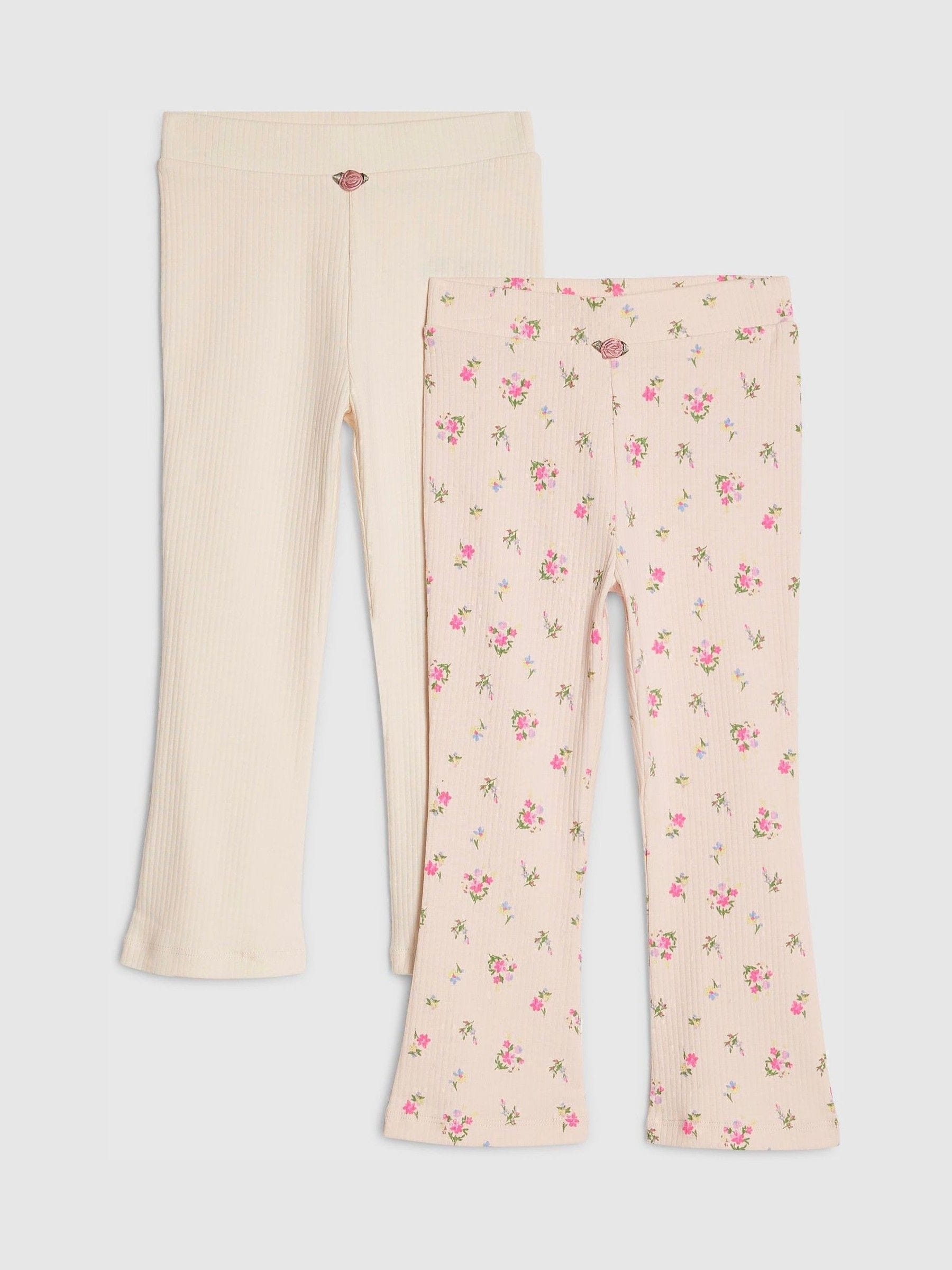 River Island Pink Ribbed Floral Kickflare Leggings 2 Pack - Size 12-18 Months (80-86cm) - Option 1